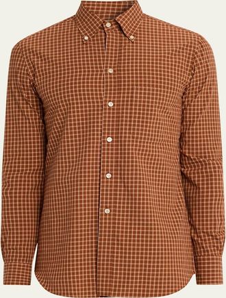 Salvatore Piccolo Mens Cotton Windowpane Plaid Sport Shirt