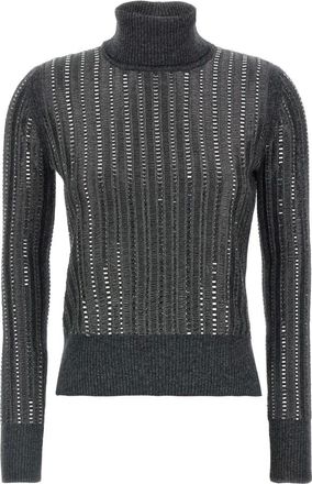 Ermanno Scervino Truien & Vesten, Dames, Grijs, S, Wol, High Neck Crystal-Appliqu&eacute; Sweater