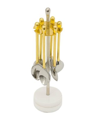 Godinger Set Of 6 Droplet Spoons With Stand