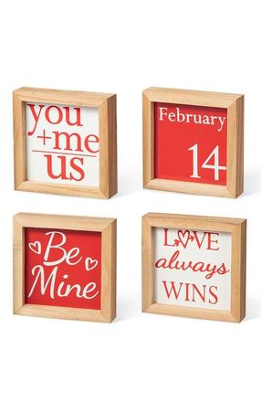 Glitzhome 4H Set of 4 Valentines Wooden Block Table Decor in Red at Nordstrom, Size Small