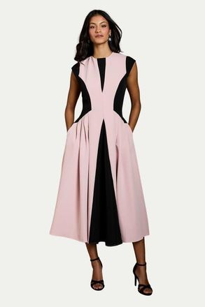 Coast Petite Crepe Colour Block Midi Dress in Blush at Nordstrom, Size 4P