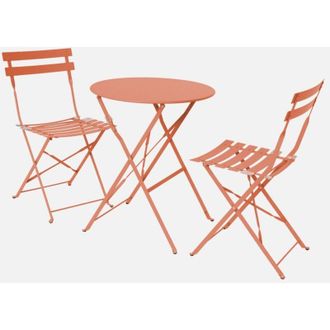 Sweeek Set tavolo da giardino bistrot pieghevole in acciaio con 2 sedie, &Oslash;60cm