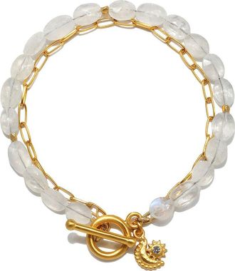 Satya Jewelry Goddess Wisdom Moonstone Beaded and Chain Toggle Bracelet