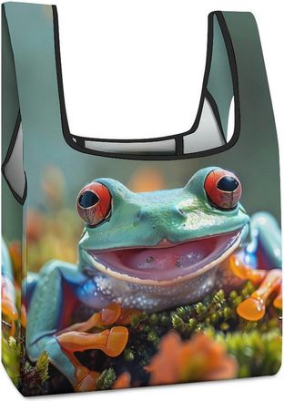 Generic Laughing Tree Frog Shopping Bag Reusable Grocery Tote Bag Foldable Handbag for Travel Picnic
