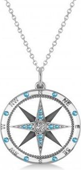 Allurez Compass Pendant Blue Topaz & Diamond Accented 18k White Gold (0.19ct)
