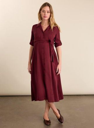 Isabella Oliver Kelsy Maternity Belted Shirt Dress in Burgundy at Nordstrom, Size 10