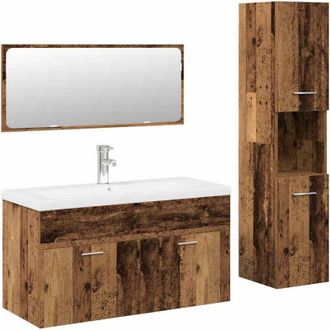 vidaXL Juego De Muebles De Ba&ntilde;o 4 Piezas Madera Ingenier&iacute;a Envejecida