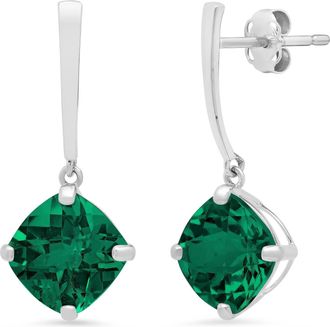 MAX + STONE 14k White or Yellow Gold 8mm Solitaire Cushion Cut Gemstone Drop Dangle Earrings