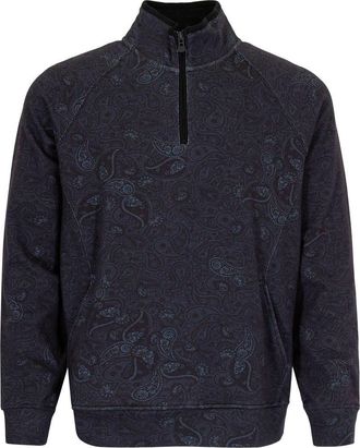 Lords of Harlech Craig Brushed Interlock Quarter Zip Pullover in Montgat Paisley Black at Nordstrom, Size Xx-Large