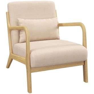 OEM Butaca N&oacute;rdica Sill&oacute;n De Sal&oacute;n Acolchado Con Reposabrazos Coj&iacute;n Y Marco De Madera De Caucho 61x78x76 Cm Beige