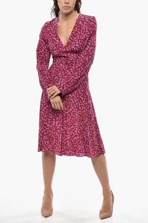 Stella McCartney Vestito in Seta a Fantasia Animalier a Maniche Lunghe con Scollo a V Stella McCartney