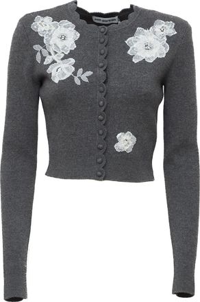 Self Portrait Lace Flower Embellished Knit Cardigan