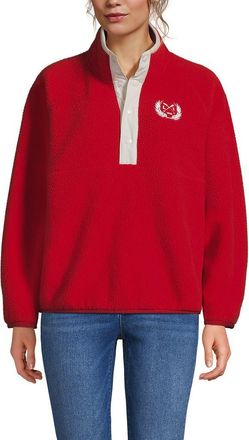 Lands End Unisex Snap Neck Fleece Pullover in Compass Red at Nordstrom, Size Xx-Large