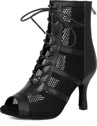 Miyoopark Dance Practice Shoes for Women Mesh Ballroom Sandals Party Prom Ankle Booties L446 Black Synthetic 8.5cm Heel UK 5.5
