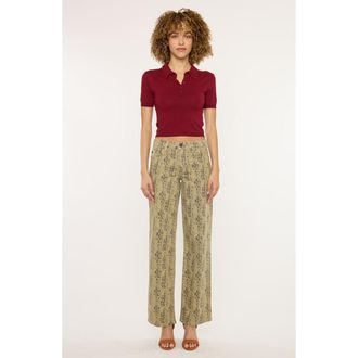 Kancan Renae Mid Rise Slim Wide Leg Jeans in Olive Snakeskin at Nordstrom, Size 2531