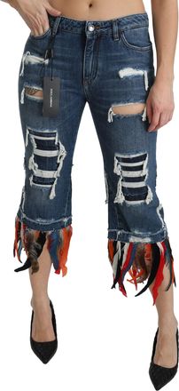 Dolce & Gabbana Korte katoenen jeans met lage taille en veren voor dames