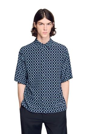 Sandro Link print loose-fit shirt in Navy Blue at Nordstrom, Size Xx-Large