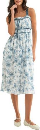 Wishlist Floral Ruched Midi Dress in Blue/White at Nordstrom Rack, Size Medium