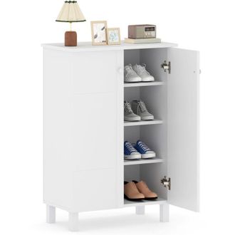 Costway Shoe Storage Cabinet 4-Tier Removable Shelves 2 Doors Farmhouse Style
