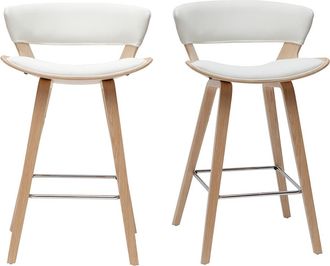 Miliboo Miliboo - Set De 2 Taburetes De Cocina De Dise&ntilde;o Blanco Con Madera Clara 65 Cm Syrah