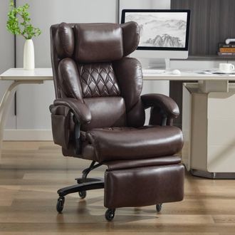 Direct Wicker PU Upholstered Massage Recliner with Footrest, Swivel Computer Chair in Brown