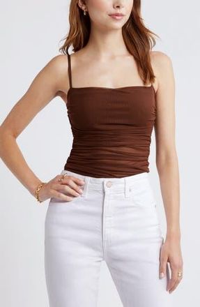 Open Edit Ruched Mesh Camisole in Brown Soil at Nordstrom Rack, Size X-Small