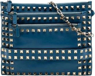 Valentino Pre-owned Studded Leather Crossbody Bag - Dames - Vintage Schoudertas - Blauw - ONE Size - Leer - Vintage
