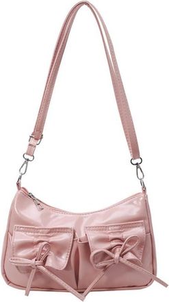 Generic Pu Leather Ruched Crossbody Bag, Women Ruched Drawstring Strap Underarm Bag Simple Handbag(Pink)