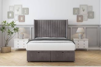 Comfort Beds Chester Naples Ottoman Bed Base-54 Wingback Headboard in Grey | Size: King