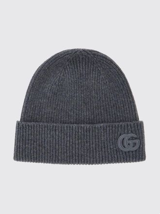 Gucci Beanie in puro cashmere grigio con monogramma GG e risvolto