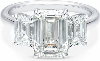 Grown Brilliance 4.75 Carat Emerald Lab Grown 3 Stone Engagement Diamond Ring in 14K White Gold, G-Color, VS Clarity, Gift Box Included