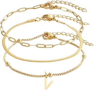 Adornia Set of 3 Tarnish Resistant 18K Gold Plated Chain Bracelets in Gold-V at Nordstrom Rack