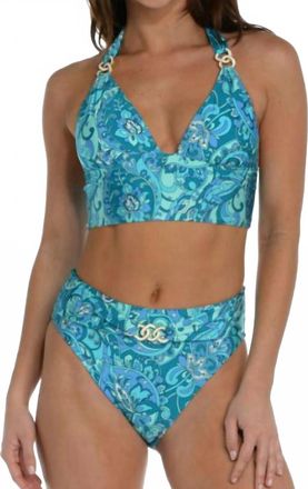 Sunshine 79 Boheme Paisley Banded Halter Swim Top & Hipster Bottoms Set In Blue