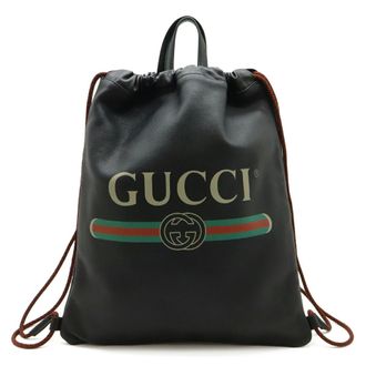 Gucci Black Green Red Color Leather Backpack (Pre-Owned)