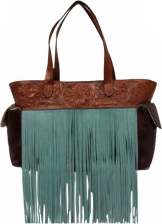 Ariat Ladies Claire Western Fringe Concealed Handbag In Brown/turquoise