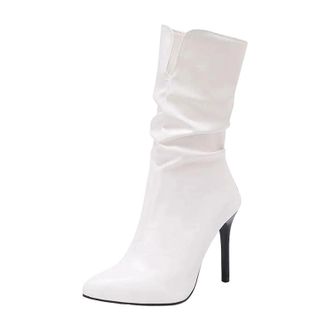 Generic Womens Sexy Mid Calf Boots Pointed Toe Super High Thin Heel Back Zipper With Pleated Detail For Party Dating