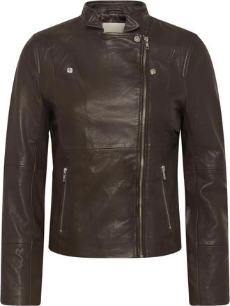 Part Two Asymmetrische Rits Leren Bikerjas - Dames - Leren en Su&egrave;de Jassen - Bruin - S - Jassen