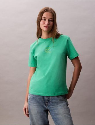 Calvin Klein Jeans Calvin Klein Womens Script Logo Graphic Classic T-Shirt - Green - XS