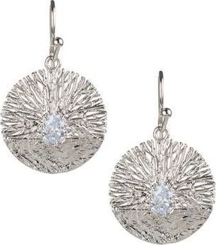 Kenneth Jay Lane Rhodium Plated Textured Disc Pear CZ Drop Earrings in Clear-Silver at Nordstrom Rack