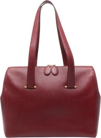 Cartier Must Wine Red Leather Clutch Bag Tote Bag (Pre-Owned)