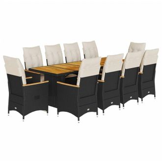 vidaXL Set De Mesa Y Sillas De Jard&iacute;n 11 Pzas Y Cojines Rat&aacute;n Pe Negro Vidaxl