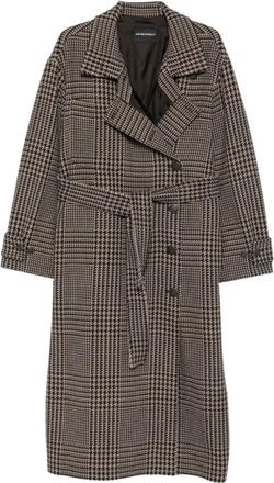 Emporio Armani Abrigo de Doble Botonadura de Lana Virgen en Tweed Pr&iacute;ncipe de Gales - Coats - Mujer - Marr&oacute;n - S
