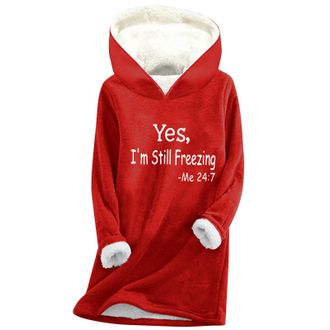 Generic Fleece Lined Hoodie for Women UK Yes, Im Still Freezing Letter Print Sweatshirt with Plush Lining Casual Hooded Pullover Winter Warm Thermal Tops Long