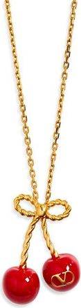 Valentino Garavani Chez Valentino Cherryfic Pendant Necklace in Antique Brass/Rosso at Nordstrom