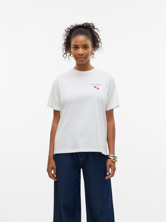 Vero Moda Kurzarmshirt VERO MODA VMAYA CATY SS TOP BOX JRS GA, Damen, Gr. XS, weiss (snow wei&szlig; print:tomato), Jersey, Obermaterial: 100% Baumwolle, bedruckt, ov
