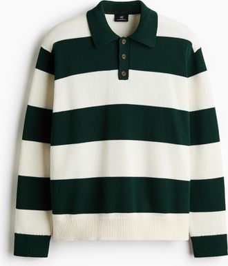 H&M Poloshirt in Relaxed Fit - Dunkelgr&uuml;n/Gestreift
