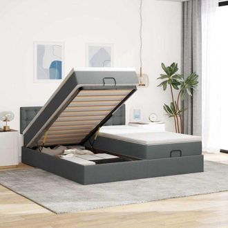 vidaXL Estructura Cama Otomana Colchones Tela Gris Oscuro 160x200 Cm Vidaxl