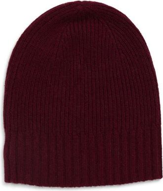 Nordstrom Rib Cashmere Beanie in Burgundy Field at Nordstrom