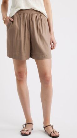 Nordstrom Pull-On Linen Blend Shorts in Brown Lentil at Nordstrom, Size Xx-Small