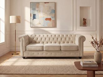 Vente-Unique Divano 3 posti in Velluto Beige - CHESTERFIELD